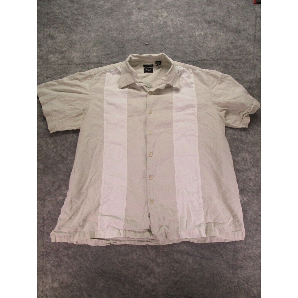 Haggar Shirt Mens 2XL Linen blend Bowling cool casual tan lightweight see desc